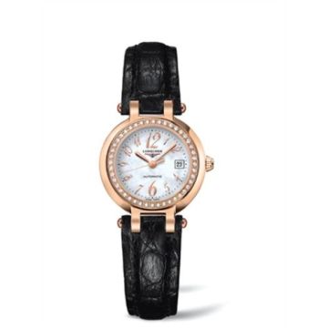Longines PrimaLuna Automatic 26.5 Pink Gold Diamond Leather Funky MOP