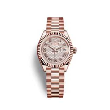 Rolex Lady-Datejust 28 Everose Fluted / President / Paved Roman