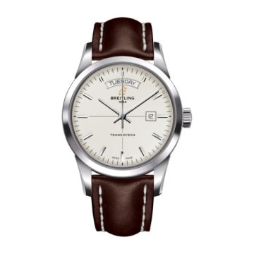 Breitling Transocean Day & Date Stainless Steel / Silver / Calf / Pin