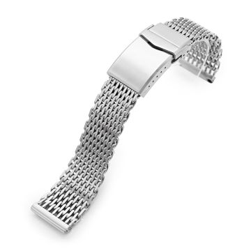 Brushed Tapered Winghead "SHARK" Mesh watch band, V-Clasp - 18mm