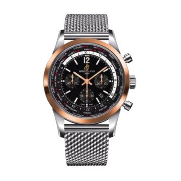 Breitling Transocean Chronograph Unitime Pilot Stainless Steel / Red Gold / Black / Milanese