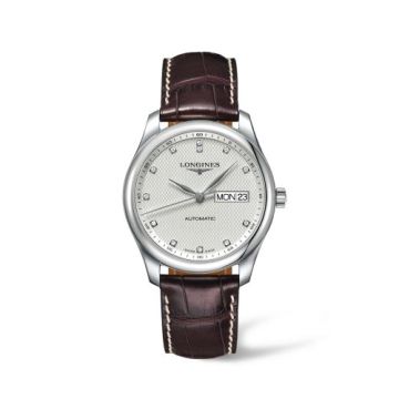 Longines Master Collection 38.5 Day Date Stainless Steel / Silver-Diamond / Alligator XL