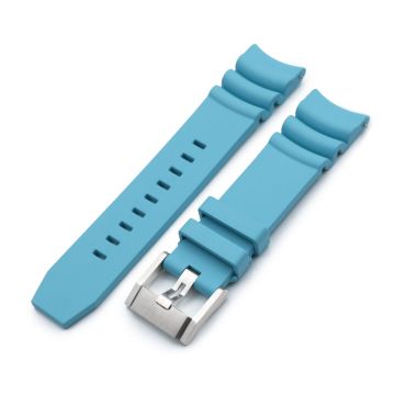 Q.R. Firewave Resilient Curved End FKM rubber Watch Strap, Sky Blue 22mm - 25mm