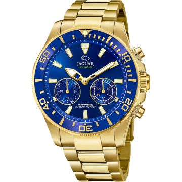Jaguar Connected Men Diver Chronograph Hybridwatch Goldtone / Blue