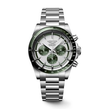 Longines Conquest Chronograph 42 Stainless Steel / Silver - Green / Bracelet