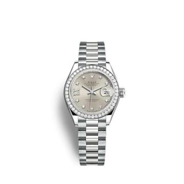 Rolex Lady-Datejust 28 White Gold - Diamond / President / Silver - Diamond