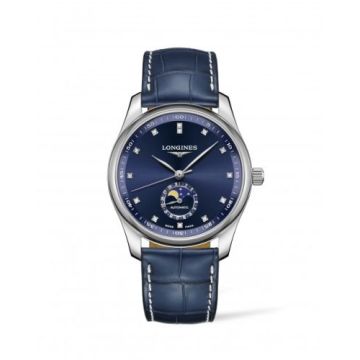 Longines Master Collection 40 Moonphase Stainless Steel / Blue-Diamond / Alligator