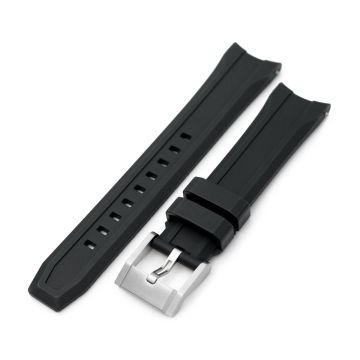 Wheels Resilient Curved End FKM Rubber watch strap, Black - 18mm