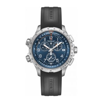 Hamilton Khaki Aviation X-Wind GMT Chrono Quartz Stainless Steel / Blue / Rubber