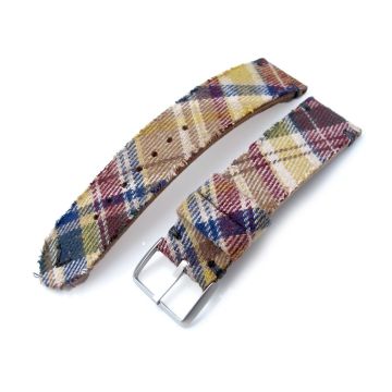 20mm, 22mm MiLTAT Stewart Camel Tartan Pattern Watch Strap, Grey Stitching - 22mm