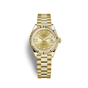 Rolex Lady-Datejust 28 Yellow Gold Fluted / President / Champagne Diamond