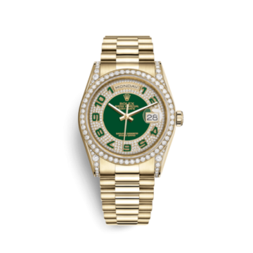 Rolex Day-Date 36 Yellow Gold Diamonds / President / Green Paved