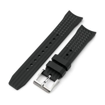 Chaffle Resilient Curved End FKM Rubber watch strap, Black - 15mm
