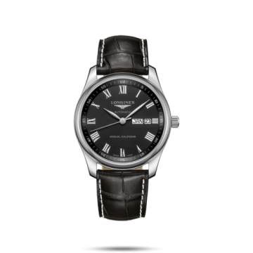 Longines Master Collection 40mm Annual Calendar Stainless Steel / Black-Roman / Alligator