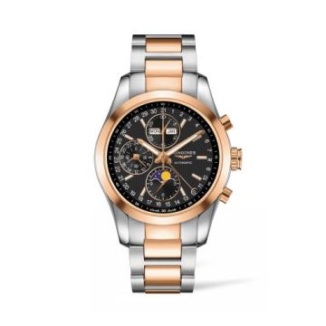 Longines Conquest Classic Moonphase Stainless Steel - Red Gold / Black / Bracelet