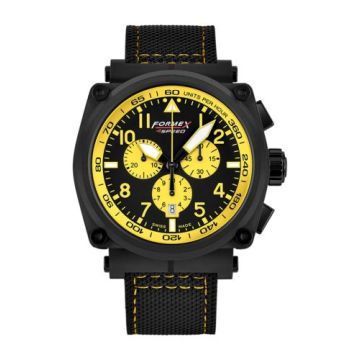 Formex Pilot Quartz Chronograph PVD / Black - Yellow / Calf