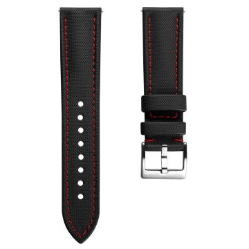 Atlas Sailcloth Watch Strap - Black / Red - 22mm