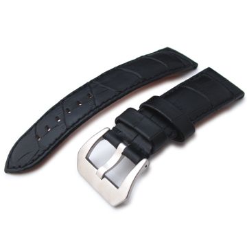 CrocoCalf (Croco Grain) Matte Black Watch Strap with Black Stitches - 8mm