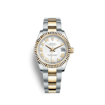 Rolex Datejust 31 Rolesor Yellow Fluted / Oyster / White Roman