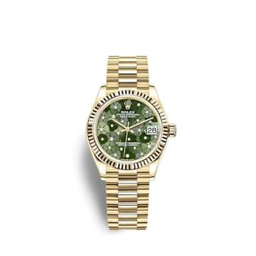 Rolex Datejust 31 Yellow Gold - Fluted / Olive - Floral / President