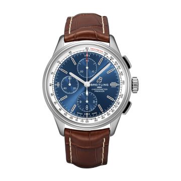 Breitling Premier Chronograph 42 Stainless Steel / Blue / Croco Brown / Folding
