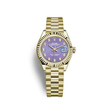 Rolex Lady-Datejust 28 Yellow Gold Fluted / President / Lavender Diamond