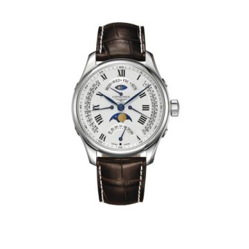 Longines Master Collection 44 Retrograde Moonphase Stainless Steel / Silver-Roman / Alligator