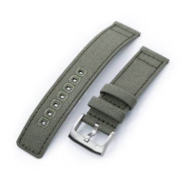 Straight Quick Release Canvas Watch Strap in Military Green, 20mm or 22mm - 20mm