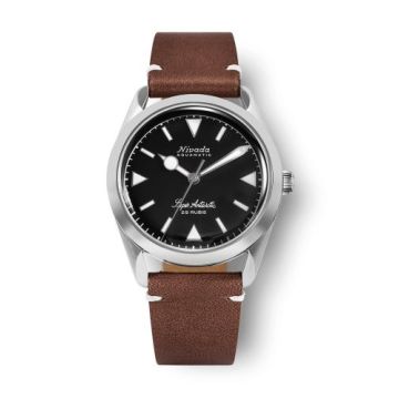 Nivada Grenchen Super Antarctic Black - White Luminova / Stainless Steel / Brown - White