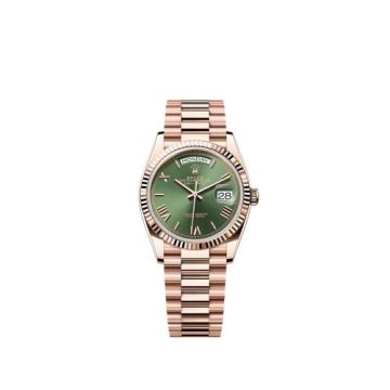Rolex Day-Date 36 Everose Gold - Fluted / Green - Roman / President
