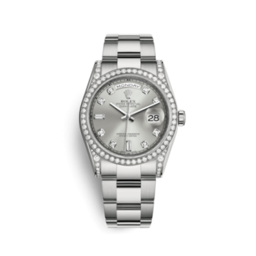 Rolex Day-Date 36 White Gold Diamonds / Oyster / Silver Diamond