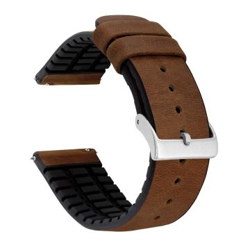 Leather And Rubber Hybrid Oak Brown Watch Band - 22mm