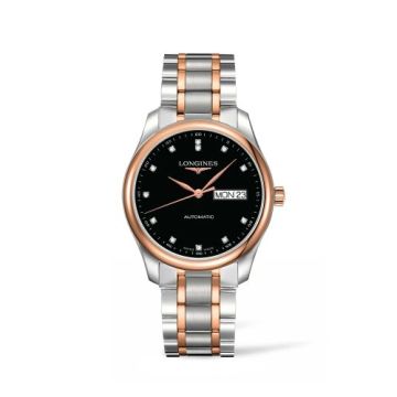 Longines Master Collection 38.5 Day Date Stainless Steel / Pink Gold / Black-Diamond / Bracelet