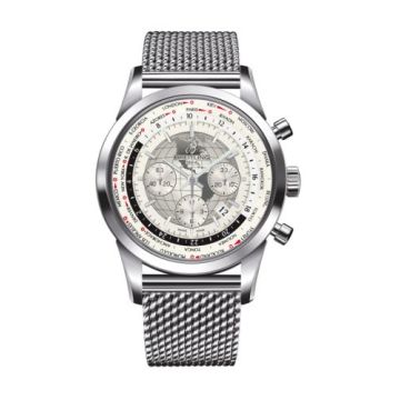 Breitling Transocean Chronograph Unitime Stainless Steel / Silver / Milanese