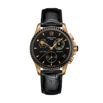 Certina Ds First Lady Chronograph Moon Phase Rose Gold - Ceramic / Black