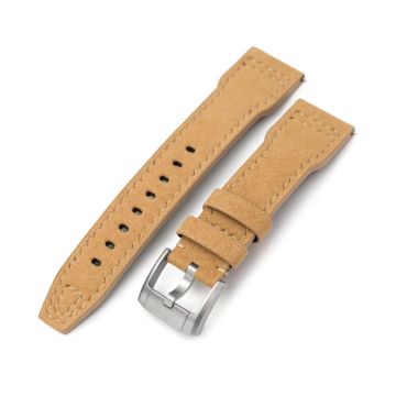 Khaki Alcantara Fabric Quick Release Watch Band, Beige Stitching, 20mm, 21mm or 22mm - 22mm