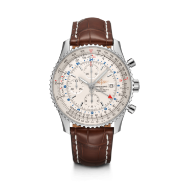 Breitling Navitimer World Stainless Steel / Silver / Croco / Pin