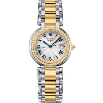 Longines PrimaLuna Quartz 30 Stainless Steel / Yellow Gold / Diamond / Silver - Roman / Bracelet