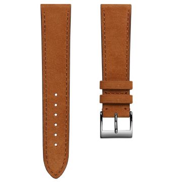 Mozet Flat Nubuck Handmade Leather Watch Strap - Cognac - 17mm