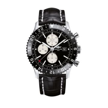 Breitling Chronoliner Stainless Steel / Black / Croco