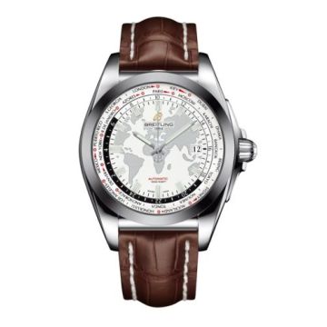 Breitling Galactic Unitime Stainless Steel / SleekT / Antarctica White / Croco