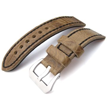 20, 21, 22mm CrocoCalf (Croco Grain) Honey Brown Watch Strap with Black Stitches - 21mm