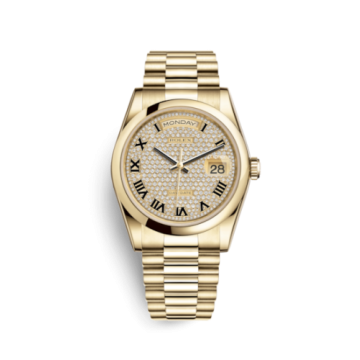Rolex Day-Date 36 Yellow Gold Domed / President / Paved Roman
