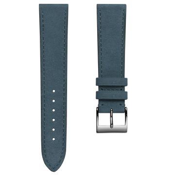 Mozet Flat Nubuck Handmade Leather Watch Strap - Blue Jeans - 16mm