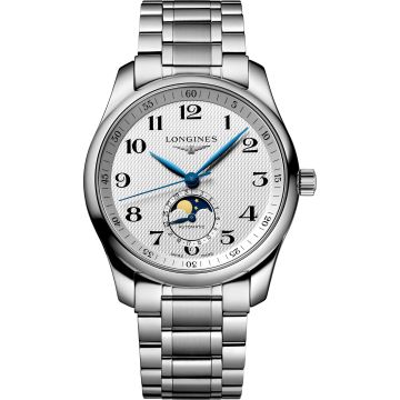 Longines Master Collection 40 Moonphase Stainless Steel / Silver-Arabic / Bracelet
