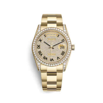 Rolex Day-Date 36 Yellow Gold Fluted / Oyster / Paved