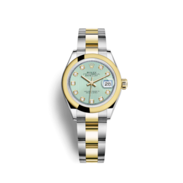 Rolex Lady-Datejust 28 Rolesor Yellow Domed / Oyster / Mint Green Tuxedo