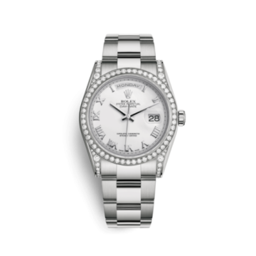 Rolex Day-Date 36 White Gold Diamonds / Oyster / White Roman