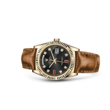 Rolex Day-Date 36 Yellow Gold / Strap / Black Diamond Rubies