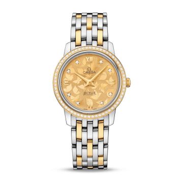 Omega De Ville Prestige Quartz 27.4 Stainless Steel / Yellow Gold / Champagne Butterfly / Bracelet / Diamond